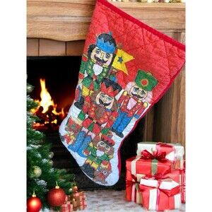 Vintage Christmas Quilted Stocking Nutcrackers Christmas Red Retro Creepy